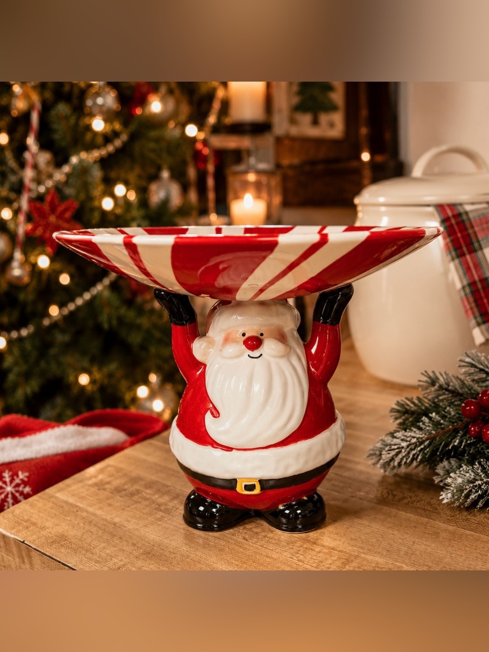 St. Nicholas Square Snowball Buddies Santa Candy Dish / Pedestal Bowl